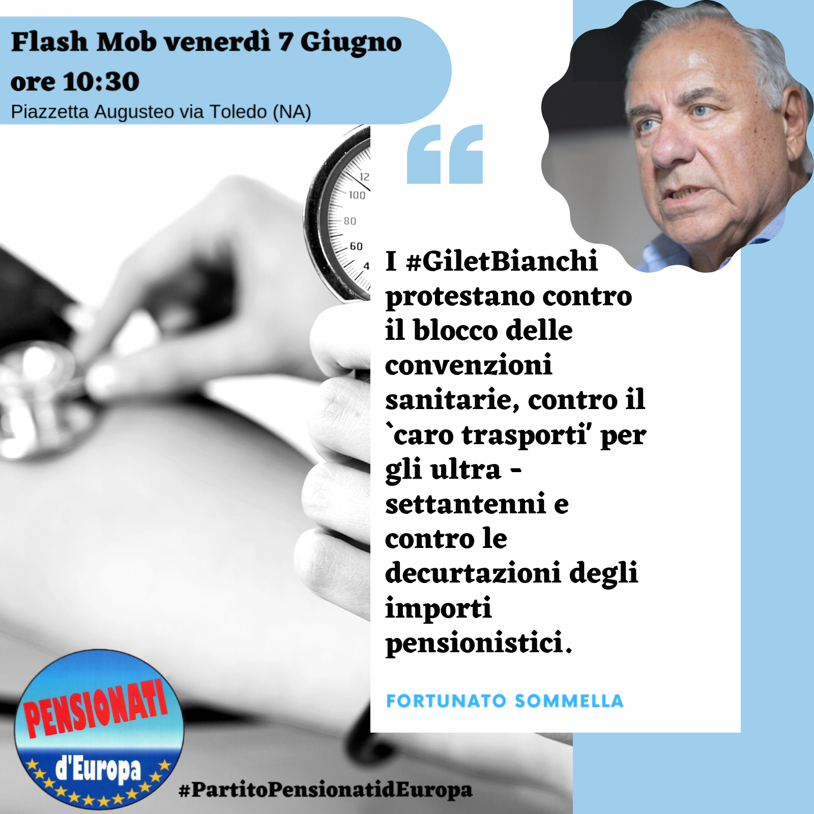 Sospensione convenzioni sanitarie, Caro Trasporti, Pensioni: a Napoli FlashMob dei Gilet Bianchi