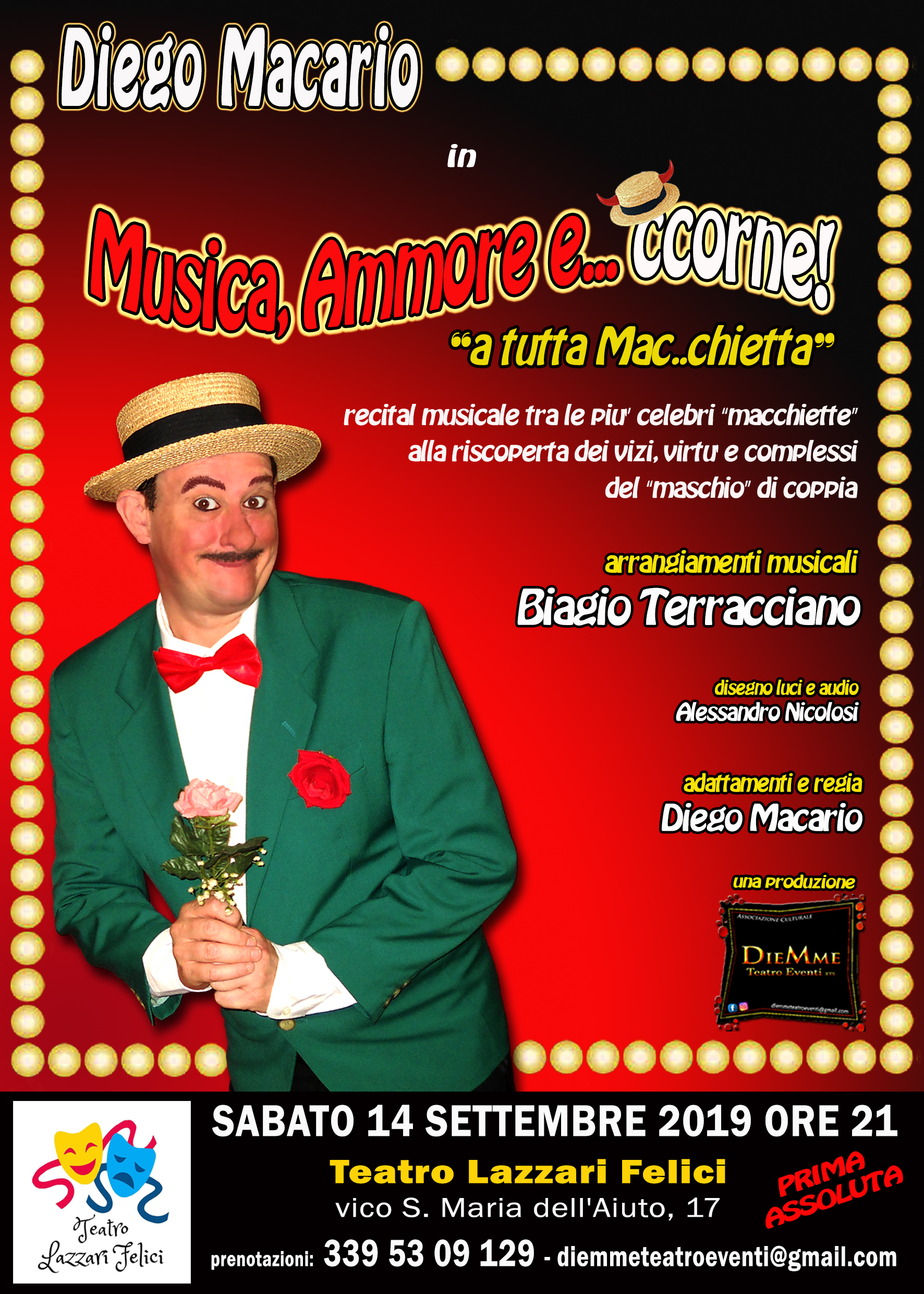 Spettacolo Musica Ammore e Ccorne di Diego Macario al teatro Lazzari Felici