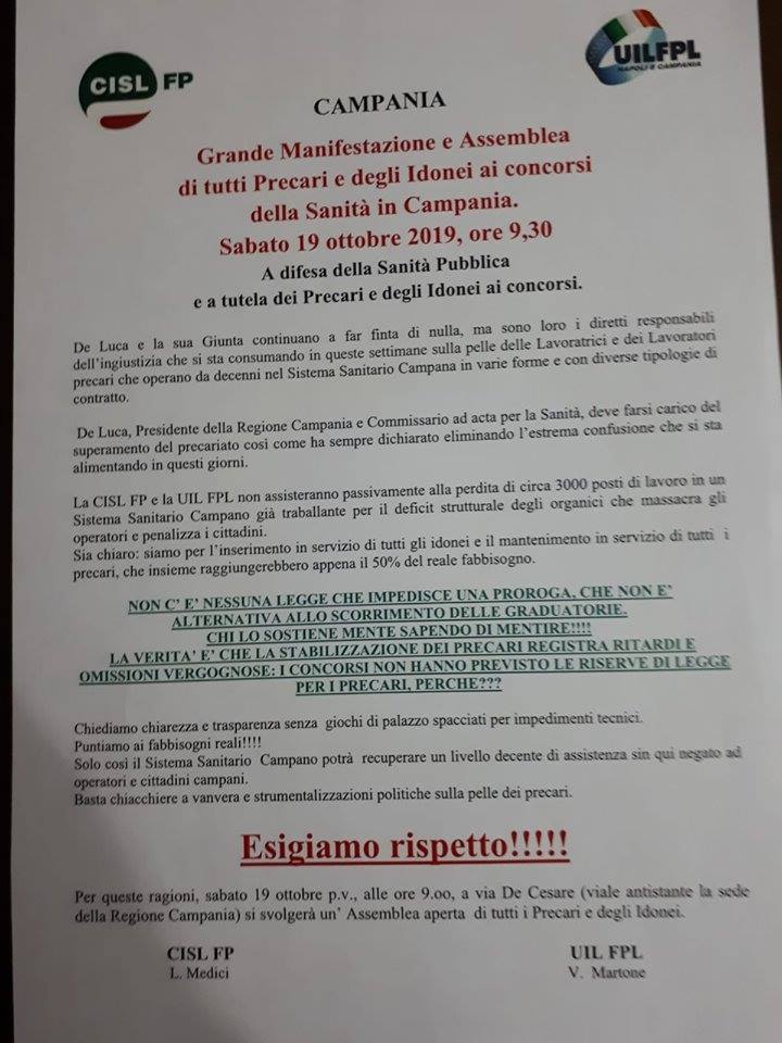 Manifestazione e Assemblea dei precari della Sanità Campana 1