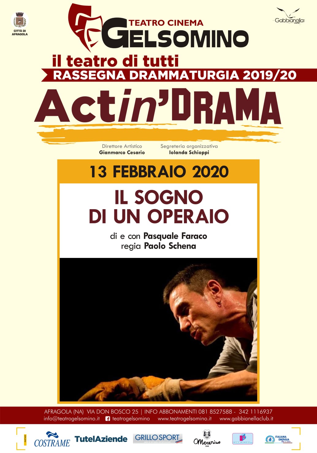 Torna Actin’drama con “Il sogno di un operaio” di Faraco al Gelsomino