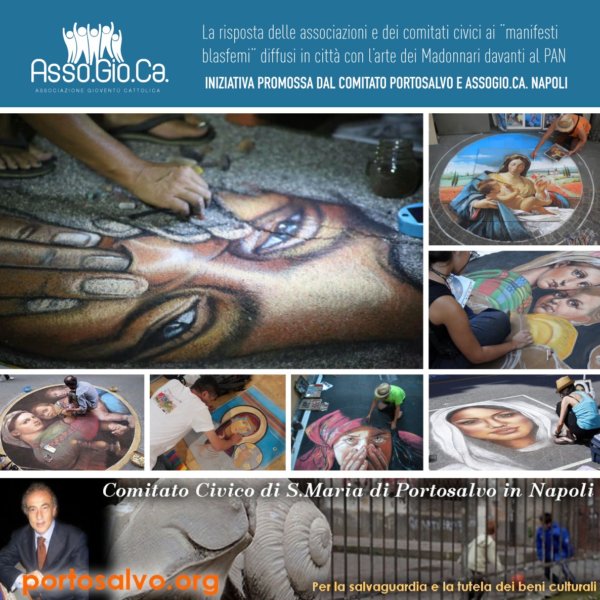 Poster blasfemi, i Madonnari annunciano la manifestazione di protesta: gessetti per dipingere i marciapiedi del PAN
